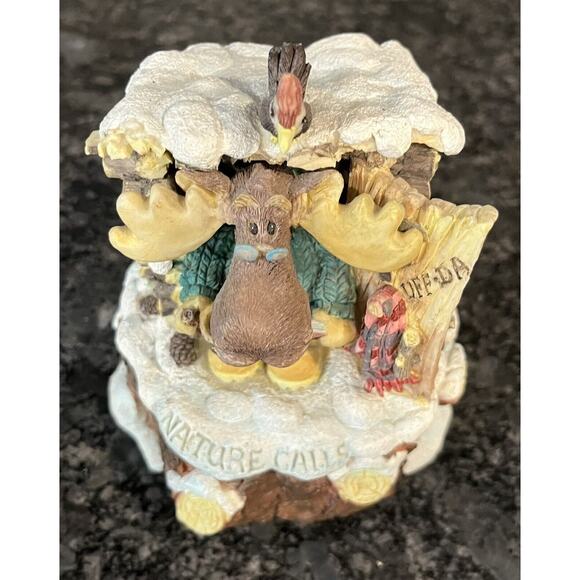 Enesco Moose Creek Crossing “Nature Calls” 1995 Musical Moose Outhouse #170933 - Picture 3 of 8